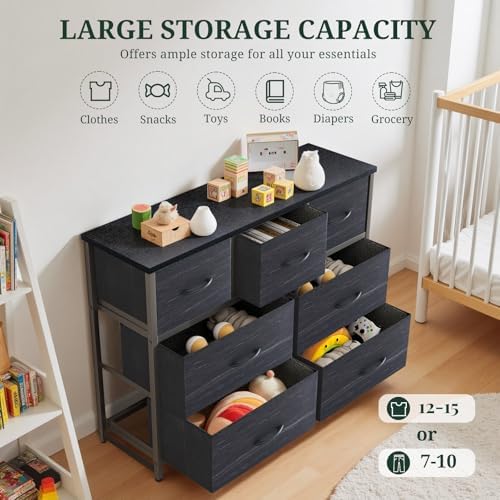 7-drawer dresser for bedroom, anti-tip wide storage organizer showing dimensions