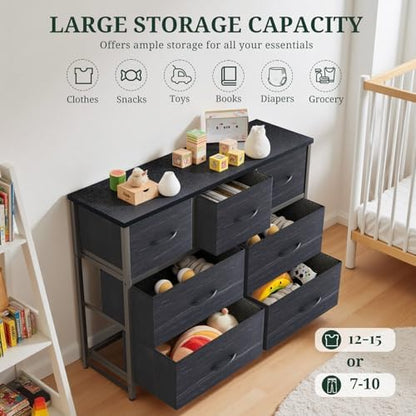 7-drawer dresser for bedroom, anti-tip wide storage organizer showing dimensions