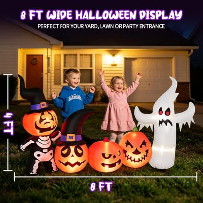 8FT Halloween Inflatable Pumpkin Skeleton Ghost Combo Decorations