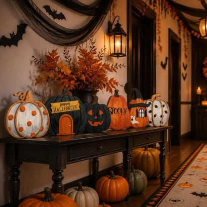JarThenaAMCS 6Pcs Halloween Wooden Porch Signs Halloween Decorations