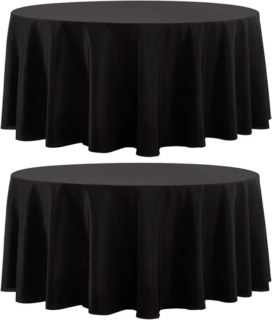 Round Tablecloth 2 Pack 90 Inch Black Tablecloths Washable Decorative Linen by AOCOZHomeLifeMuseum