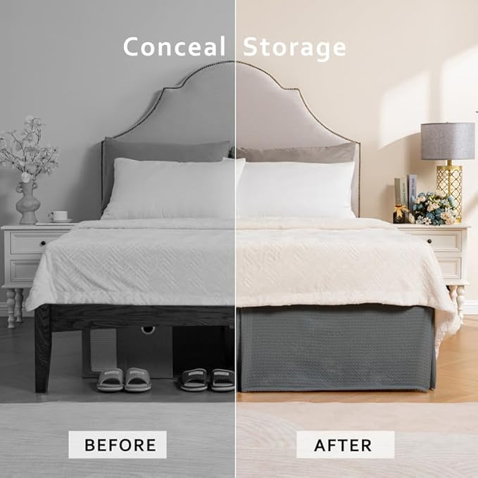 MIYE Pleated Waffle Weave Bed Skirt, Tailored Dust Ruffle 22 Inch Drop Easy Fit - Image 4