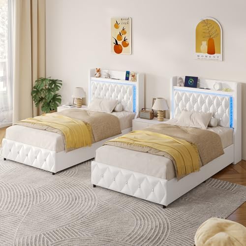 twin bed frame with led lights & charging, main product view