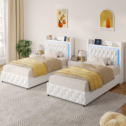twin bed frame with led lights & charging, main product view