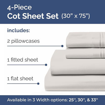 Cot Sheet Set 30” x 75” – 4 Piece Cot Size Narrow Twin Mattress Sheets – Ideal - Image 2