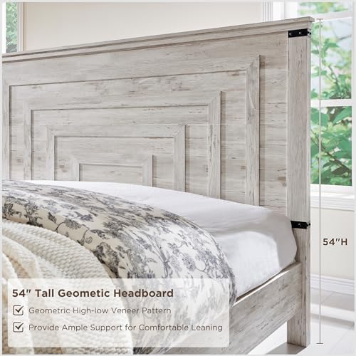 redlemon 54" farmhouse king bed frame with headboard, side view