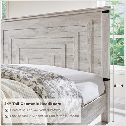 redlemon 54" farmhouse king bed frame with headboard, side view