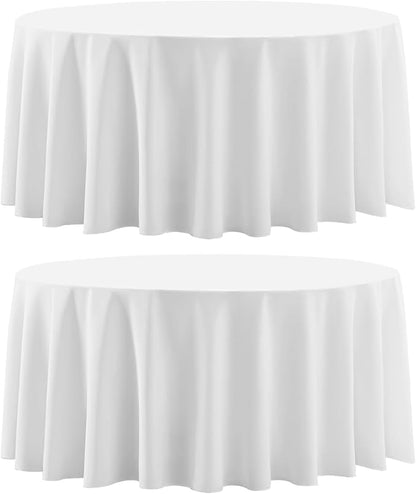 Round Tablecloth 2 Pack 90 Inch White Tablecloths Washable Decorative Linen by AOCOZHomeLifeMuseum