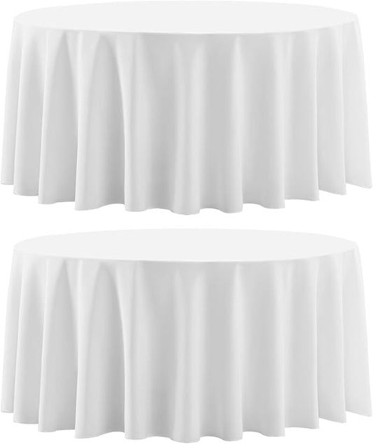 Round Tablecloth 2 Pack 90 Inch White Tablecloths Washable Decorative Linen by AOCOZHomeLifeMuseum