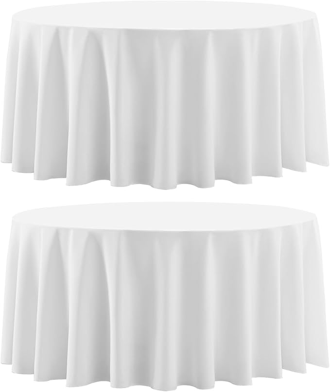 Round Tablecloth 120 Inch 2 Pack White Tablecloths Washable Decorative Linen by AOCOZHomeLifeMuseum
