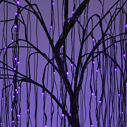 LIGHTSHARE 7 Feet Halloween Willow Tree with Spiders, 256 LED Lights for Home, Festival,Nativity, Party, and Christmas Decoration,Indoor Outdoor Use, Purple