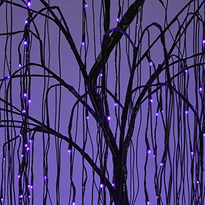 LIGHTSHARE 7 Feet Halloween Willow Tree with Spiders, 256 LED Lights for Home, Festival,Nativity, Party, and Christmas Decoration,Indoor Outdoor Use, Purple