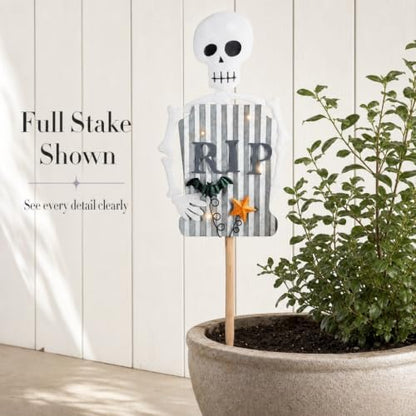 Mud Pie Skeleton Halloween Decor, Light Up Skeleton Yard Stake