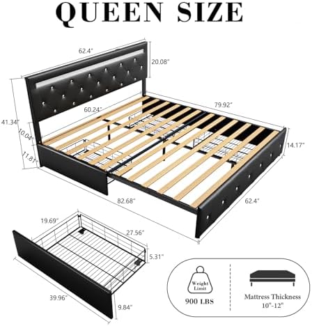 bed frame queen size with led light and shown in use