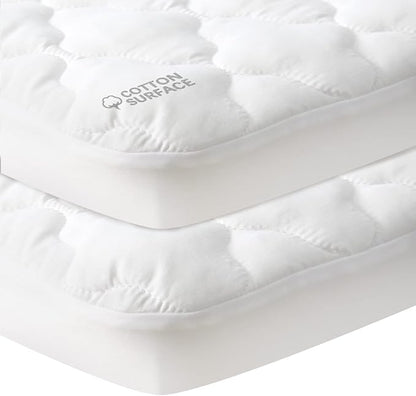 Pack and Play Mattress Pad Protector 2 Pack Waterproof, Cotton Fabric Absorbent by Moonsea