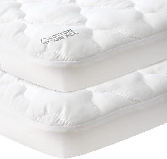 Pack and Play Mattress Pad Protector 2 Pack Waterproof, Cotton Fabric Absorbent by Moonsea