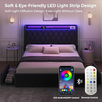 queen led velvet bed frame with 2 storage, package contents