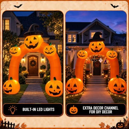 10FT Halloween Inflatable Pumpkin Archway Decorations with Built-in LEDs