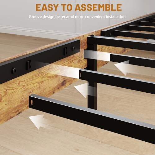 wooden bed frame king size with storage headboard on a desk or shelf