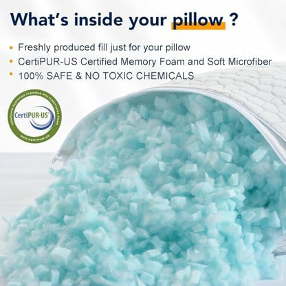 qutool cooling pillow for sleeping, certipur-us shredded memory, front angle view