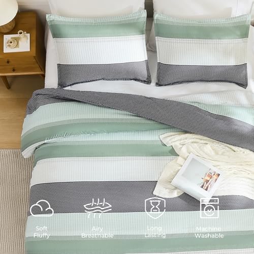 litanika queen comforter set - 3 pieces stripe showing dimensions