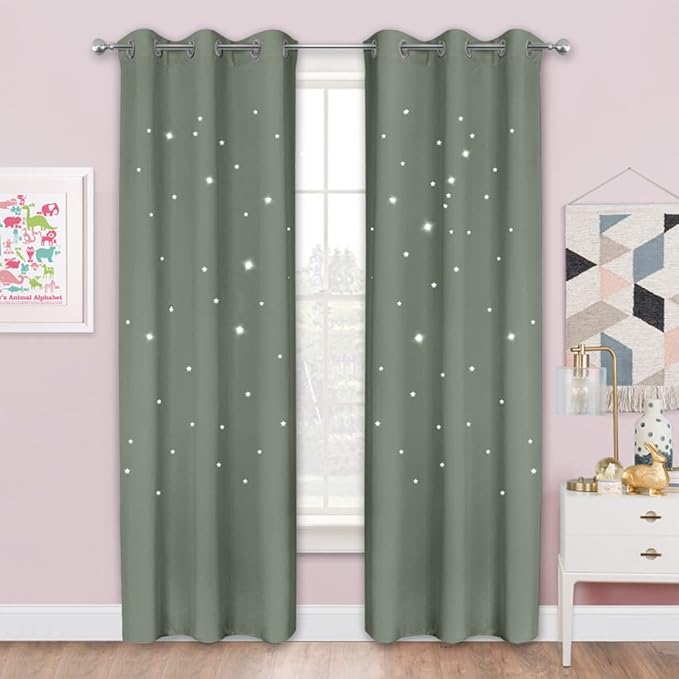 NICETOWN Sage Green Blackout Galaxy Curtains 84 inch by NICETOWN