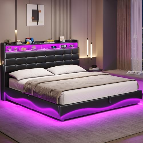 bthfst full size bed frame with lift up, front angle view