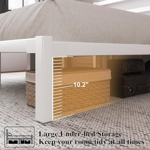 lovinson king size metal bed frame with headboard, side view