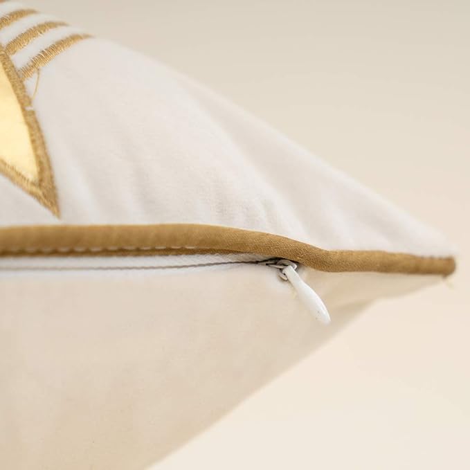 Alerfa 20 x 20 Inches White Geometric Gold Leather Striped Cushion Cases - Image 6