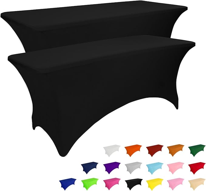 IVAPUPU 2 Pack 8FT Table Cloth for Rectangular Fitted Events Stretch Black by IVAPUPU