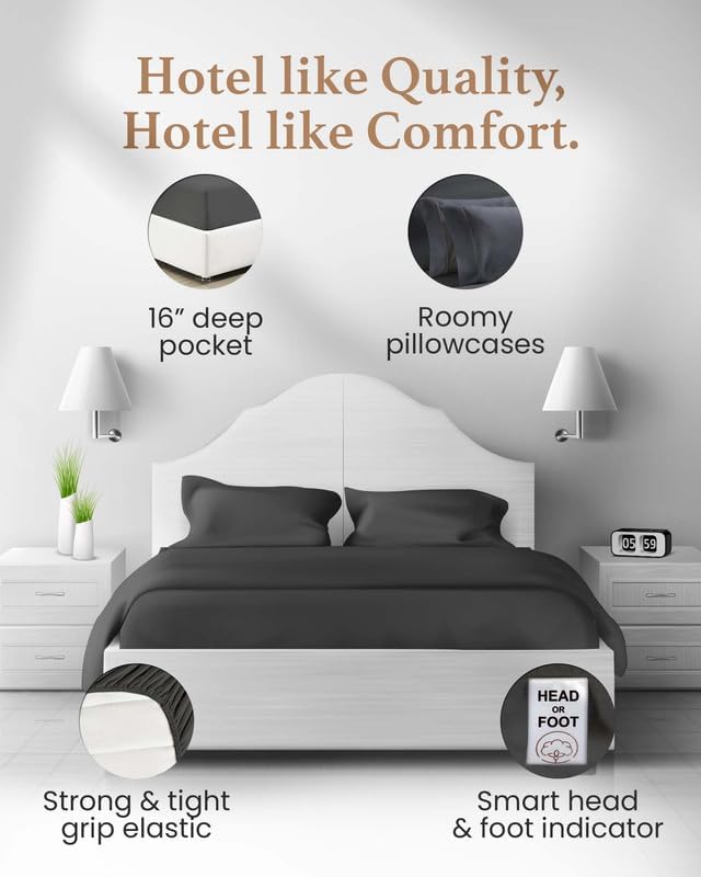 100% egyptian cotton sheets queen size, 4 piece showing dimensions