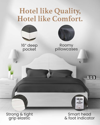 100% egyptian cotton sheets queen size, 4 piece showing dimensions