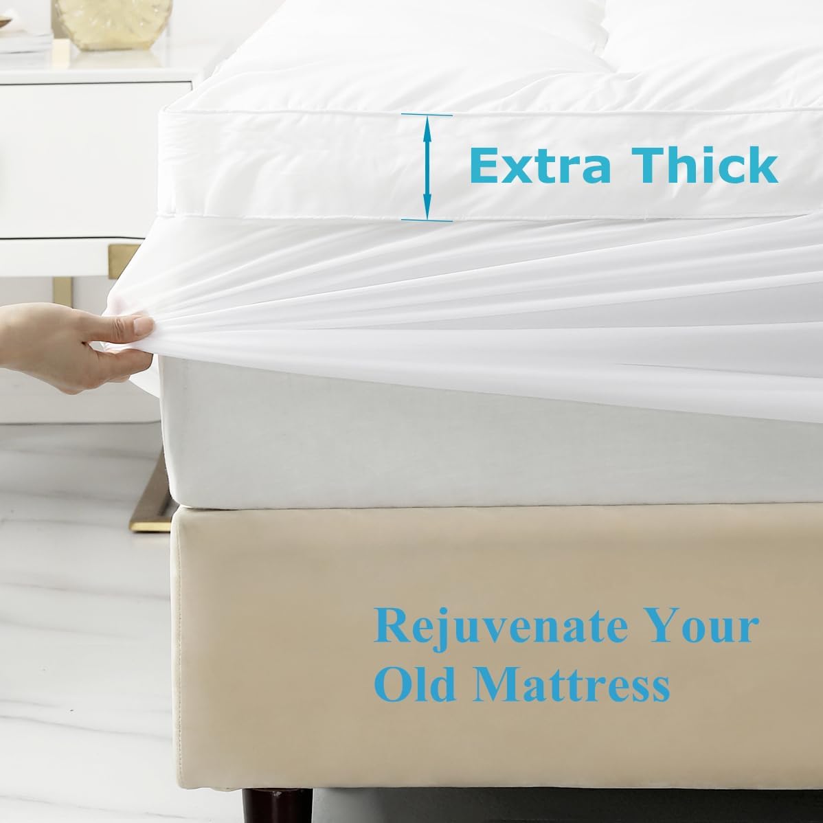king mattress topper - extra thick mattress pad shown in use