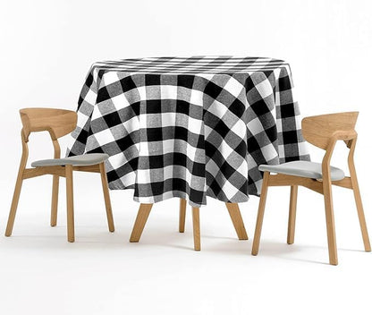Halloween Round Tablecloth, Black and White Tablecloth 70 inch, 100% Cotton, Buffalo Plaid Round Tablecloth, Checkered Table Cloth, Outdoor Tablecover, Farmhouse Cloth Dining Gingham Tablecloth