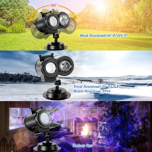 HAKUTA Christmas Projector Lights,HD Wave Ocean Effect LED Projector with 16pc Slides Patterns and Remote Control for Christmas, New Year, Birthday, Halloween, Thanksgiving Decor