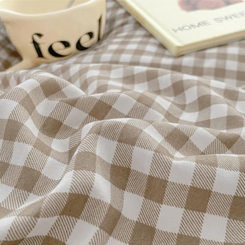 nayoroom gingham duvet cover set queen brown tan, package contents