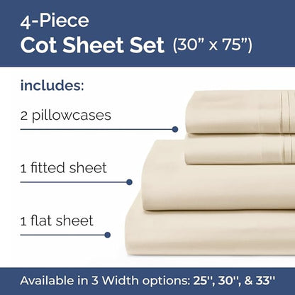Cot Sheet Set 30” x 75” – 4 Piece Cot Size Narrow Twin Mattress Sheets – Ideal - Image 2