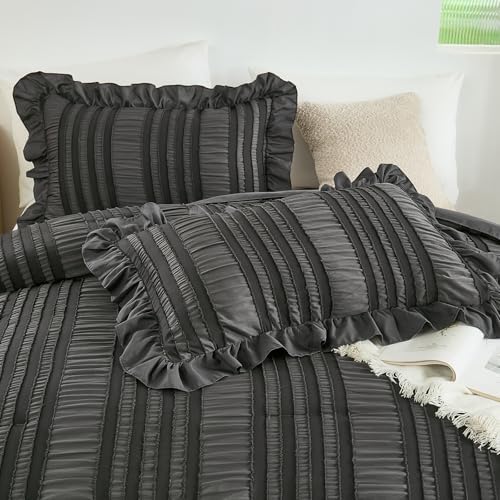 wongs bedding king size comforter,dark grey boho comforter, side view
