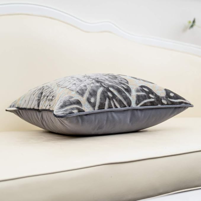 Alerfa 12 x 20 Inch Rectangle Leaf Pillow Embroidery Cut Velvet Cushion Case - Image 3