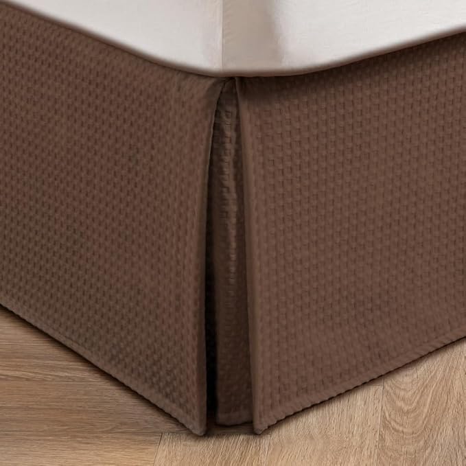 MIYE Pleated Waffle Weave Bed Skirt, Tailored Dust Ruffle 18 Inch Drop Easy Fit by MIYE