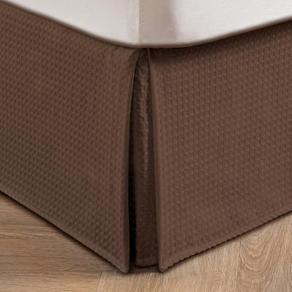 MIYE Pleated Waffle Weave Bed Skirt, Tailored Dust Ruffle 18 Inch Drop Easy Fit by MIYE