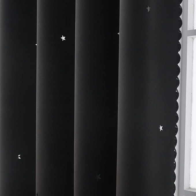 Black Blackout Curtains with Sheer Overlay - Image 3