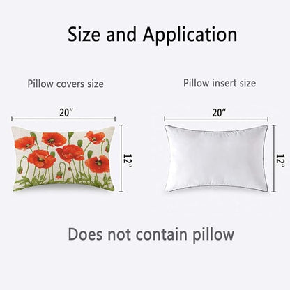 TKS MITLAN Red Poppy Pillow Covers 12 x 20 Inch Spring Flowers Rustic Linen - Image 4