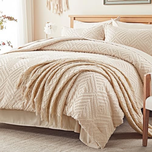 zzlpp king size comforter set 7 piece, beige shown in use