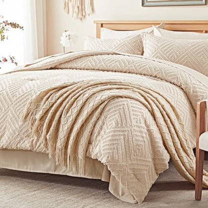 zzlpp king size comforter set 7 piece, beige shown in use