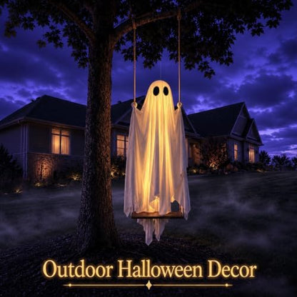 5FT Large Outdoor Halloween Decorations Swing Hanging Ghost for Porch, Yard