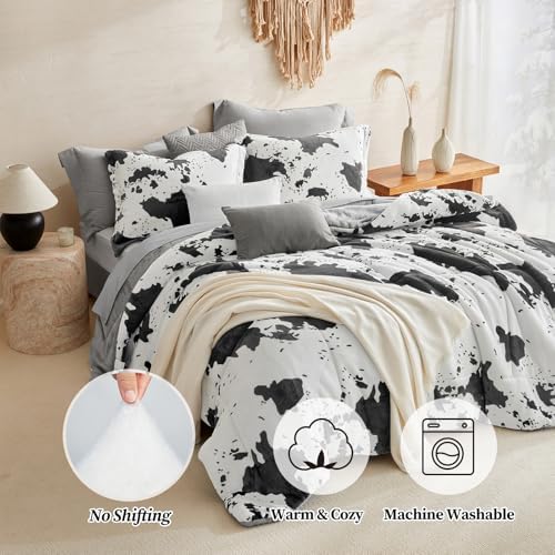 petrichor velvet flannel queen comforter set-cow print western shown in use
