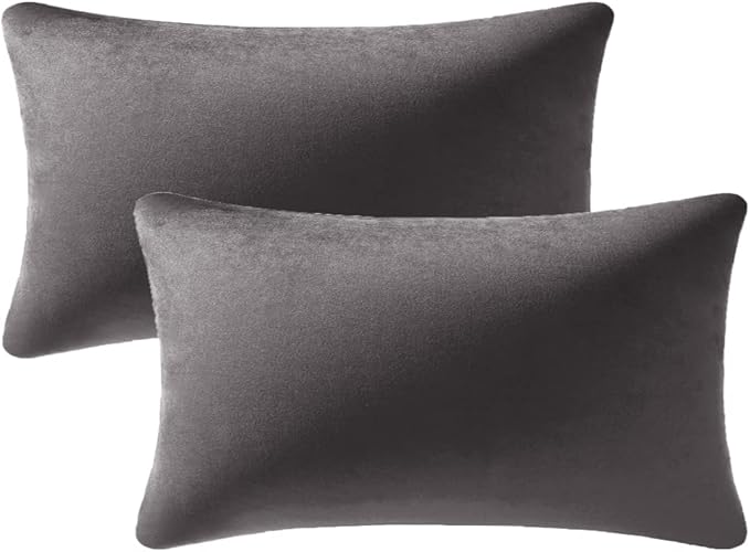 Throw Pillow Covers 12x20 Dark-Grey: 2 Pack Cozy Soft Velvet Rectangular by DEZENE