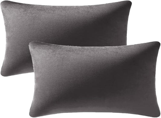 Throw Pillow Covers 12x20 Dark-Grey: 2 Pack Cozy Soft Velvet Rectangular by DEZENE