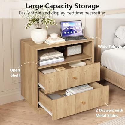 arched design nightstand with charging station, 2 drawers, package contents